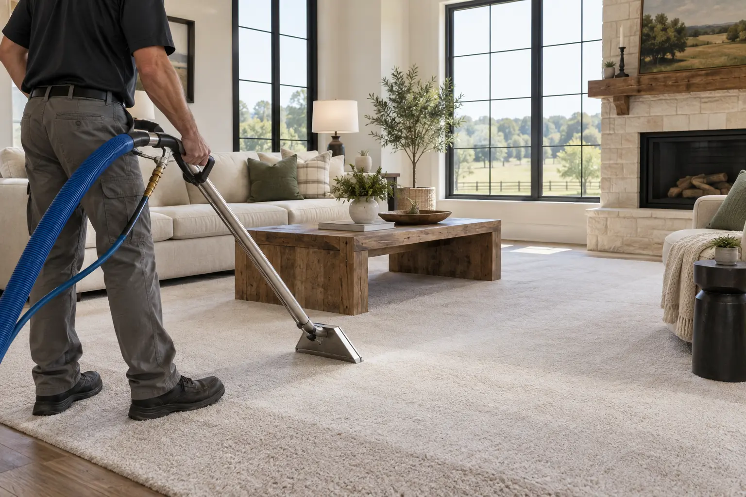 Professional carpet extraction in a bright modern farmhouse home in Celina